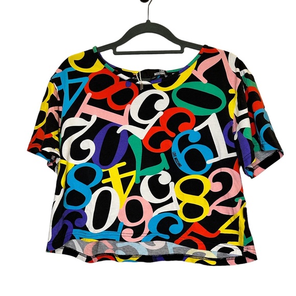 Love Moschino Tops - FLAWED Love Moschino Numbers Cropped T-shirt Size 6 90s Back to School Teacher